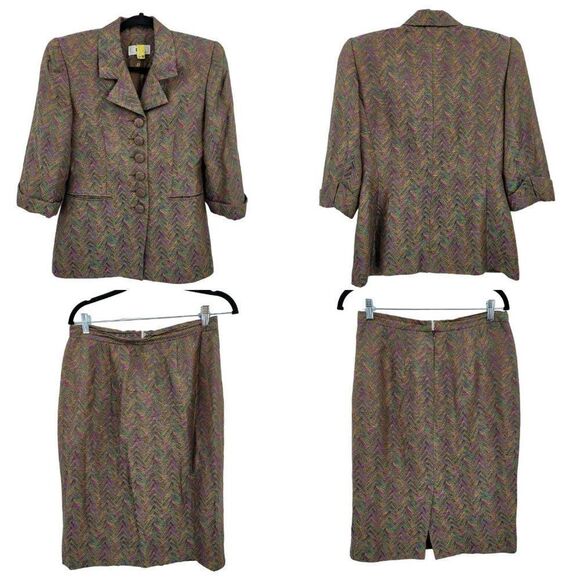 Vintage 80's Power Suit Skirt Set Multicolor Psychedelic Geek Funky‎ Chevron 8